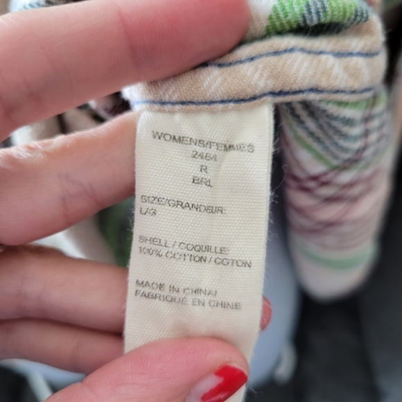 Woolrich Women's Large Pemberton Plaid Flannel Jacket Shacket Beige Green Red - Picture 7 of 7